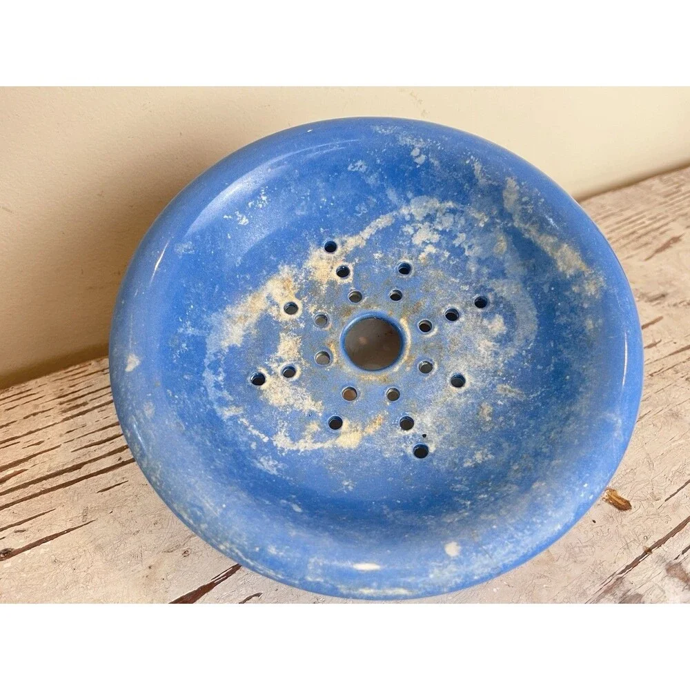 Antique Rare Blue Ceramic Berry Bowl W/ Colindar / Cherry Bowl 8” Cottage Home